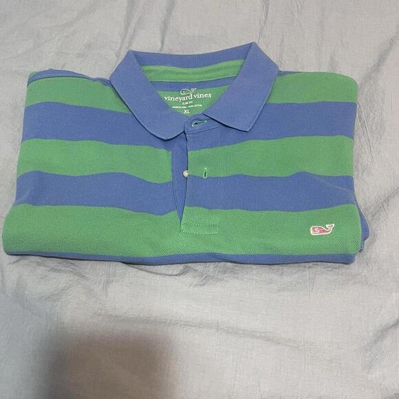 Vineyard Vines Men’s XL Slim Fit Polo Blue And Green Stripe - Picture 2 of 9